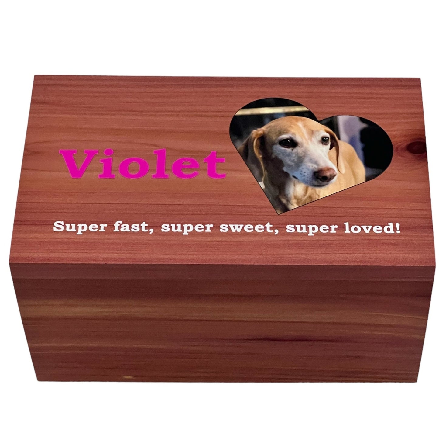 Modern Cedar Urn of a Dog with heart shape
